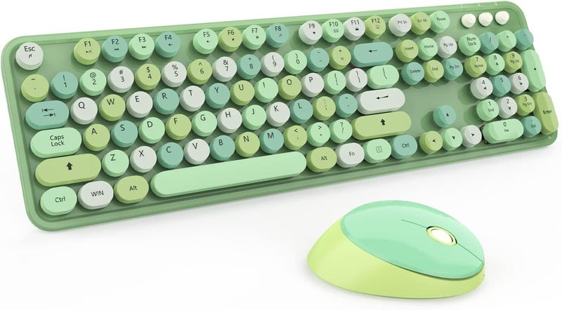 Kootop Green Wireless Keyboard and Mouse, Cute Green Colorful Keyboard and Mouse, 2.4G Wireless Keyboard with Retro Round Keycap for PC, Mac, Laptop,Tablet,Computer Windows (Green) - Image 1